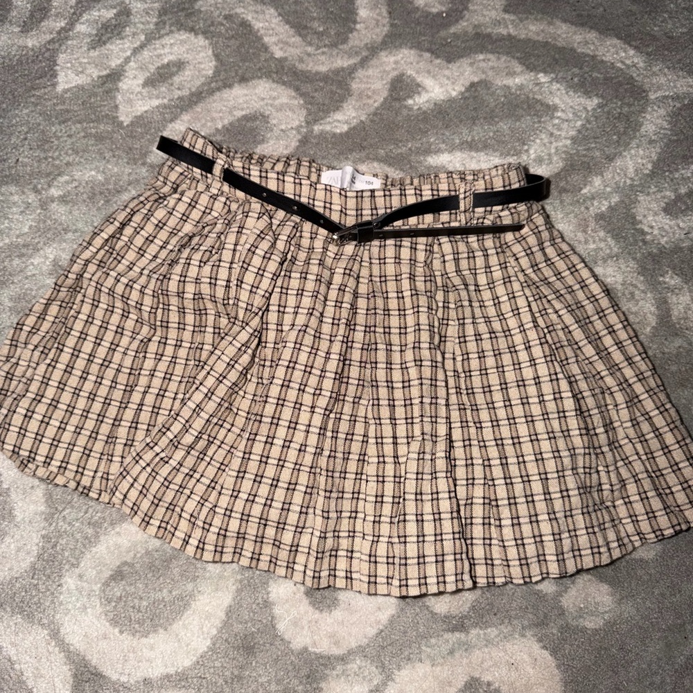 Toddler girl Zara Plaid Tan Skirt with Black Accents
